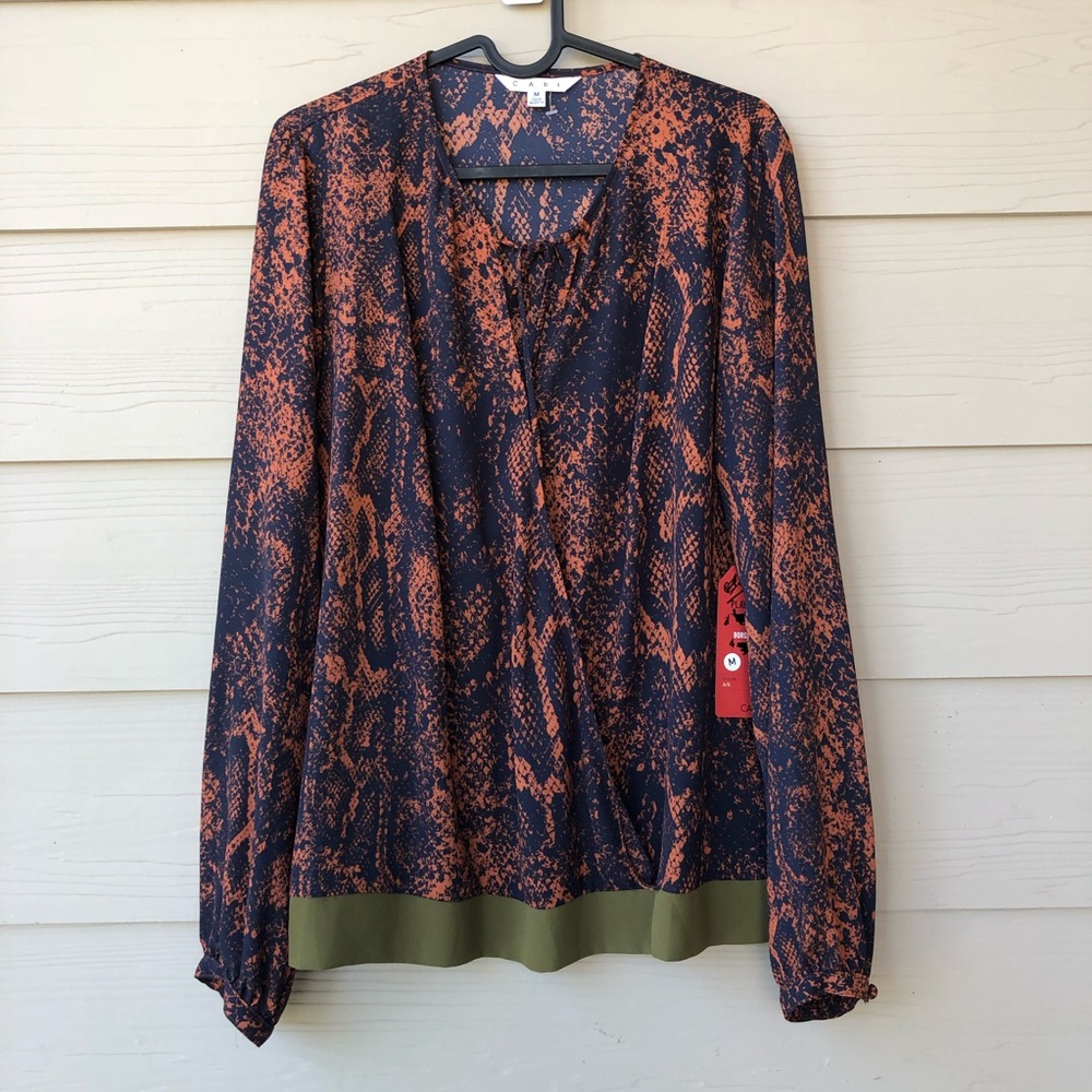 Cabi Snake Print Long Sleeve Crossover Blouse